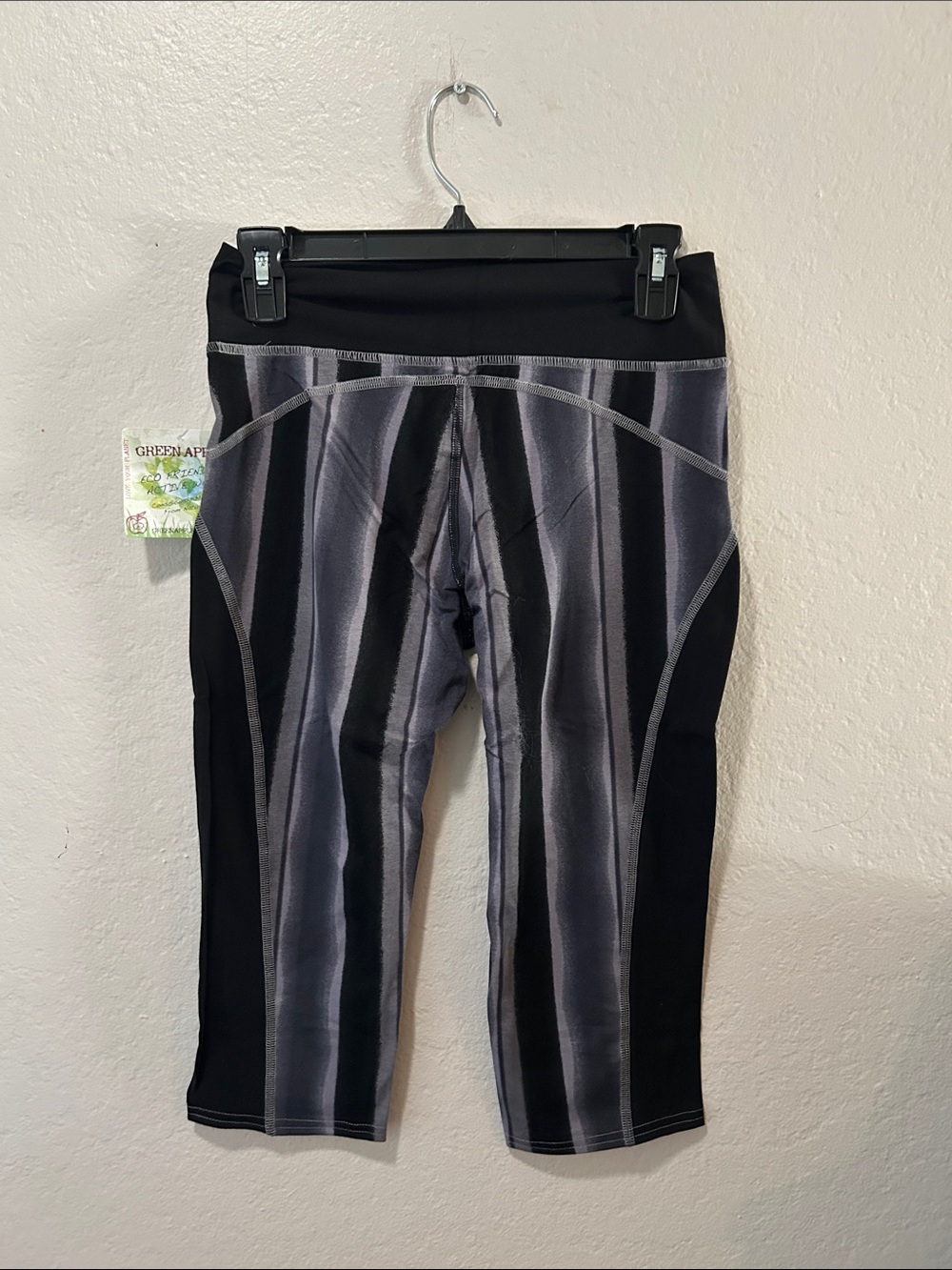 Green Apple Black & Gray Striped Capri Leggings - Picture 2 of 5